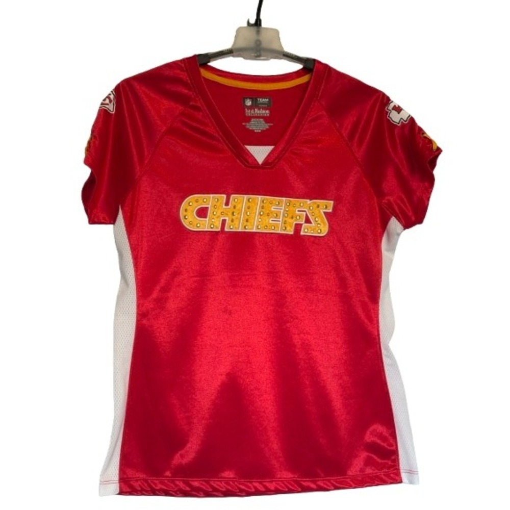 NFL Team Apparel Kansas City Chiefs Women Red Studded V-Neck Jersey Medium
